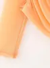 Blusas femininas mulher moda moda laranja slim ealstic tops 2023 mola meninas y2k plissadas ver através de tops ladies sexy mock reck club
