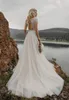 Bohemian Beach Wedding Dress Short Sleeves Lace Appliques A Line Tulle Bridal Gowns Sexy Open Back Long Summer Robe De Mariage 2023