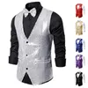 Mäns västar män Stylish Suit Blazer Deep V-Neck Solid Color paljetter Slim Vest Button Waistcoat for Business Wedding