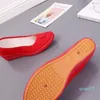 Zapatos De Vestir 2023 Rojos Con Tacón Plano Inclinado Comodos Trabajo Transpirables Costuras Bajas