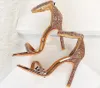 Sandals 2023 Black Silver Champagne Sexy High Heels Women Buckle Strap Gladiator Stiletto Wedding Rhine Stone