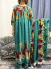 Ethnic Clothing Abayas For Women Dubai 2023With Big Scarf Print Floral O-neck Loose African Dresses Kaftan Marocain Maxi Robe Femme