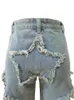 Women's Jeans CMYAYA Women Fashion Ripped Cutout Tassel Star Back Zipper Fly Straight 2023 Summer INS Street Denim Pants Trousers 230515