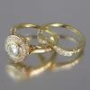 Goldene Farbe 2PC Braut Ring Sets Romantische Vorschlag Hochzeit Ringe Feind Frauen Trendy Runde Stein Einstellung Ganze Lots2318