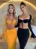 Two Piece Dress 2 set of two pieces sexy women clothes mesh long sleeve crop top bodycon maxi skirt matching define party club ball night long dress P230515