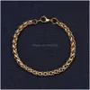 Charm Bracelets New Gold Plated Keel Chain Bracelet Fashion Jewelry For Women And Men Birthday Party Gift 4/5/6Mm Drop Delive Dhswl