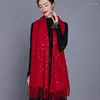 Sjaals de herfst/winter 2023 dames rode imitatie kasjmier sjaals versierd met een dikke warme slabbetje veelzijdige kwastje