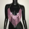 Tanques de mujer Sexy con cuello en V Rhinestone borla Camis sin espalda cuello Siip chaleco cadena de pecho para mujer azul verde oro diamantes fiesta cuerpo joyería