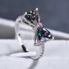 Bandringen chique boogvorm vrouw ringen zilveren kleur luxe ingelegde kleurrijke kubieke delicate vrouwelijke ringen voor bruiloftsjuwelen