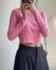 T-shirt da donna T-shirt casual da donna Tinta unita O-Collo Short Cropped Navel Top manica lunga Bianco/Nero/Verde/Rosa