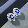 Stud Earrings J1215 Sapphire 18 K Gold Jewelry Natural 0.9ct Royal Blue Gemstones For Women