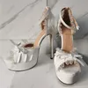 Olomm Handmade Women Platform Sandals Antrap Strap Stiletto Stiletto Heel Peep Toe Beautiful White Dress Shoes Size 35 45 52