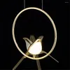 Lustres nordique moderne illuminé oiseau Pvc or lustre rond pour cuisine El chambre chevet Loft décor Led luminaires suspendus