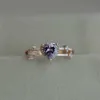 Band Rings Romantic Proposal Jewelry Rings For Women With Bright Purple Heart Shaped Stone Engagement Ring Rose Gold Color Gift