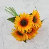 Fleurs décoratives 5 tête artificielle tournesol soie Simulation mariage décoration main Bouquet pour famille fête décorations murales