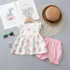 Kleding Sets Twee stukken katoenen meisjes zomervest mouwloze kinderen mode kledingpak casual bloemen outfits 15T 230512