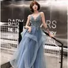 Festklänningar Greydish Blue Long Sweat Lady Girl Women Princess Prom Performance Banket Ball Dress Gown