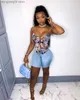 Women's Tracksuits Vintage Aesthetic Print Crop Top and Biker Shorts 2 Piece Sets Women Summer Clothing 2021 Sexy Club Outfits D21-CB20 T230515