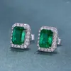 Серьги -шпильки Краткие зеленые хрустальные изумрудные драгоценные камни бриллианты для женщин Агент серебряный цвет белого золота