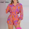 Dames tracksuits dames outfit 2023 y2k marmeren print lantaarn mouw shirt shorts set vrouwen twee stukken sets t230515