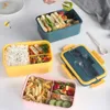 Bento Boxes 1000ML Lunch Box Scatola in stile giapponese per bambini Studenti Contenitore per alimenti Paglia di grano Bento box quadrato a prova di perdite con scomparto 230515