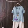 Bluzki damskie letnie kobiety bawełniana lniana bluzka vintage haft haftowa koszula krótkie rękawo swobodnie o luźna moda prosta topy blusas mujer