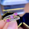 Cluster Rings Xinyipeng S925 Sterling Silver Plated Gold 4 3mm Real Natural Pink Sapphire Ring Fine Valentine's Day Holiday Present For