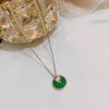 Pendant Necklaces Vintage Bling Rhinestones Geometric For Women Green Metal Open Round Chokers Necklace Everyday Jewelry