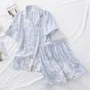 Women's Sleepwear Summer ladies pajamas suit viscose buckle comfortable man-made cotton short-sleeved shorts two-piece home service set women 230515
