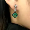 Stud Earrings Vintage Green Crystal White Cubic Zircon For Women Blue Yellow Geometric CZ Wedding Party Jewelry 2023 Arrival