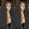 Curly Simulation 180ddensity Human Hair Brazilian Water Lace Front Wigs for Women Pre Plucked Black Color Deep Wave Synthetic Frontal Wig al