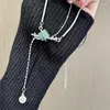 Chains 2023 Chinese Green Jade Necklace Female China-Chic Spice Girl Sweet Cool Double Layer Collar Chain Accessory Jewelry