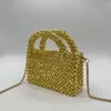 Evening Bags Gold Beaded HandBag Handmade Acrylic Purses 2023 Summer Fashion Beach Clutches Party Women Crossbody Tote Silver B552