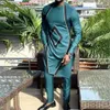 Trainingspakken voor heren dashiki Afrikaanse kleding voor mannen casual groen geometrisch printpak met lange mouwen shirt broek Afrikaans pak voor mannen set 2 stuks