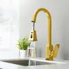 Kitchen Faucets Faucet White And Gold Brass Pull Out Tap Single Hole Handle Swivel 360 Degree Sink Cold Mixer