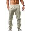 Designer pantalon Hommes Coton Lin Pantalon Couleur Unie Mâle Respirant Pantalon Taille Lâche Long Pantalon Hommes Casual Joggers Fitness Streetwear S-5XL