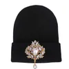 New Winter Hats For Women Warm Knitted Luxury Flower Crystal Beanies Hat Female Skullies Caps Gorras HCS332