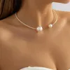 Choker eleganta strass stora pärlpärlor halsband armband uppsättning för kvinnor enkel krage hals smycken bröllop fest tillbehör