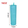 16oz Skinny Tumbler Double Wall Bling Water Bottle Glitter Rhinestone Plastic Cup With Lid Straw for Home Office Party Beach 2023