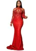 2023 mai ASO Ebi sirène rouge Prom Crystals de perles Sexy Soirée Fête formelle Deuxième réception Robes de fiançailles d'anniversaire robe Robe de Soiree ZJ268