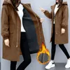 Women's Trench Coats 2023 Long Outwear Plus Size Elegant Ladies Thicken Windbreaker Women Autumn Winter Hooded Drawstring Pocket Zipper