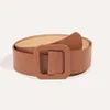 Belts 2023 Women's Square Buckle PU Glossy Simple Versatile Belt Ladies No-hole Wide Dress Summer Waistband 4cm