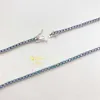 Vente de bijoux en argent 925 collier personnalisé largeur 3mm chaîne de Tennis Moissanite bleu coloré