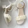 Sandaler Maogu Girl Shoes Summer Sandals Pearl Sweet Sweet Elegant White High Heels för kvinnor Elegant Woman Heeled Shoe Footwear 230515