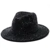 Brede rand hoeden Engeland retro Rhinestone Fedora unisex party club jazz tophoed voor vrouwen en mannen podium zakelijke kleding accessoires elob22