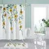 Toilettensitzbezüge, Sonnenblumen-Blumenserie, bedruckt, Einfachheit, Heimdekoration, Badezimmerbezug-Sets, wasserdicht, Duschvorhang, Matten, Teppich, Teppiche, Anzüge