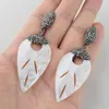 Boucles d'oreilles pendantes ZHEN-D Bijoux Naturel Pinctada Maxima Blanc Nacre CZ Pave Shining Leaf Special Grace Gift For Girl Women