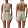 Women's Tracksuits Sexy Tassel Crochet Sheer Two Piece Set Women Summer Vacation Beach Outfits Swimwear Halter Backless Top and Shorts Bathing Suit T230515