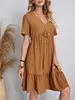 Freizeitkleider Vintage Boho Minikleid Damen Sommermode Lose Lässige Strandkleid Weiblich Hohe Taille Kurzarm V-Ausschnitt Fließende A-Linie Dame 230515