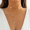 Chaînes chaîne en couches avec perle paillettes pendentif collier pour femmes breloques à la mode court tour de cou ensemble 2023 bijoux de mode sur le cou